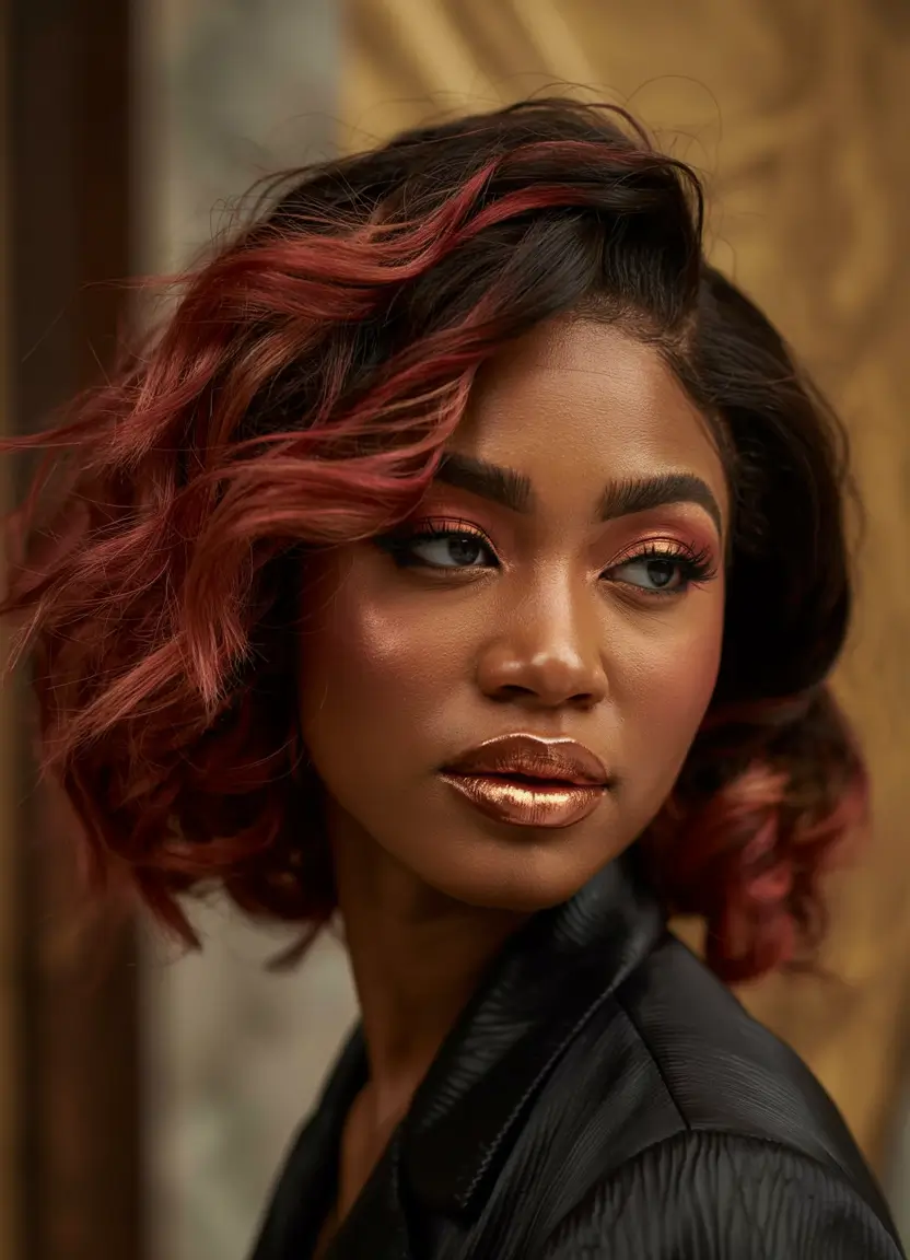 Fall Hair Color Ideas for Deep Skin Coppery Red Balayage Waves