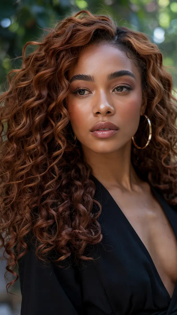 Fall Hair Color Ideas for Deep Skin Chestnut Ringlets with Autumn Warmth