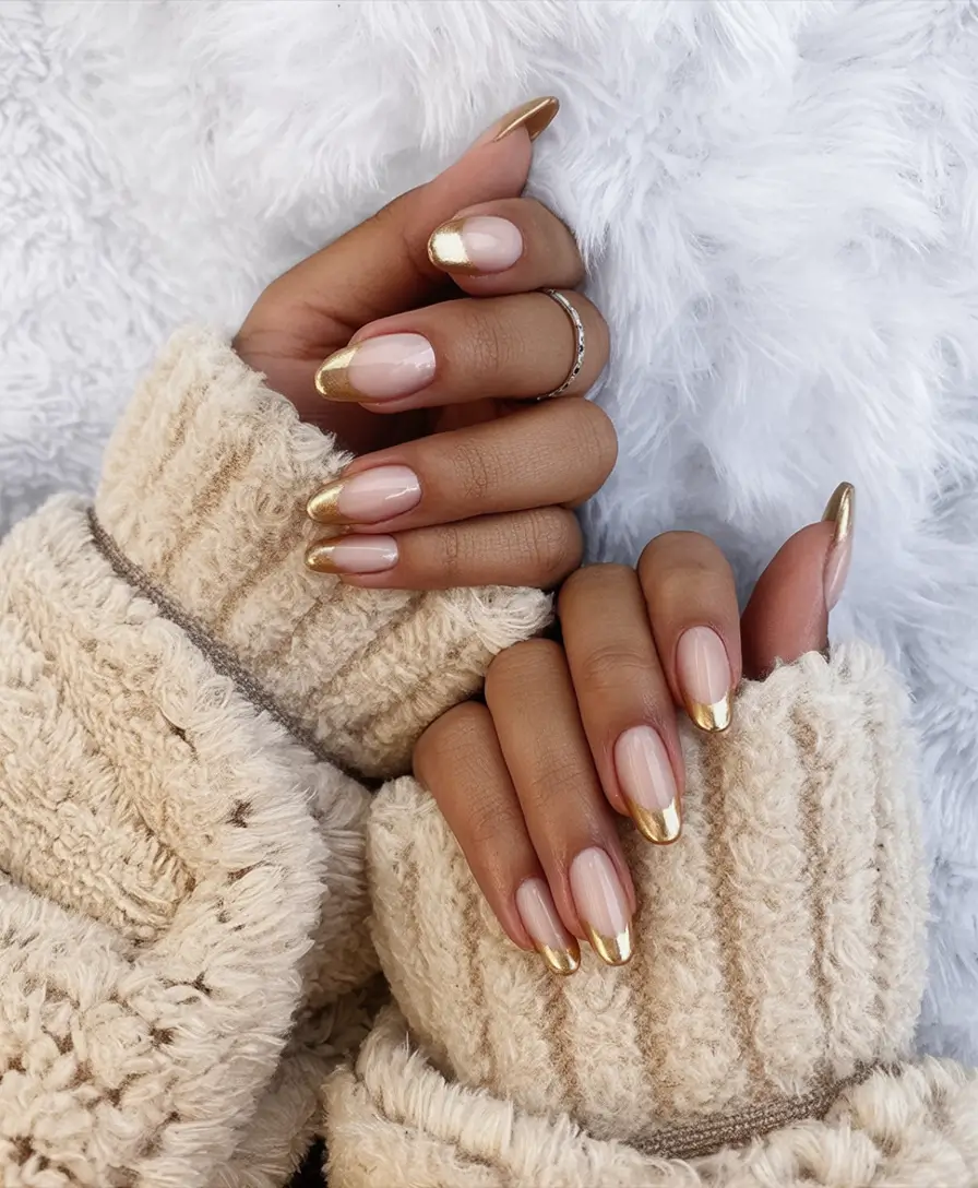 Fall Nail Colors for Brown Skin Golden French Elegance