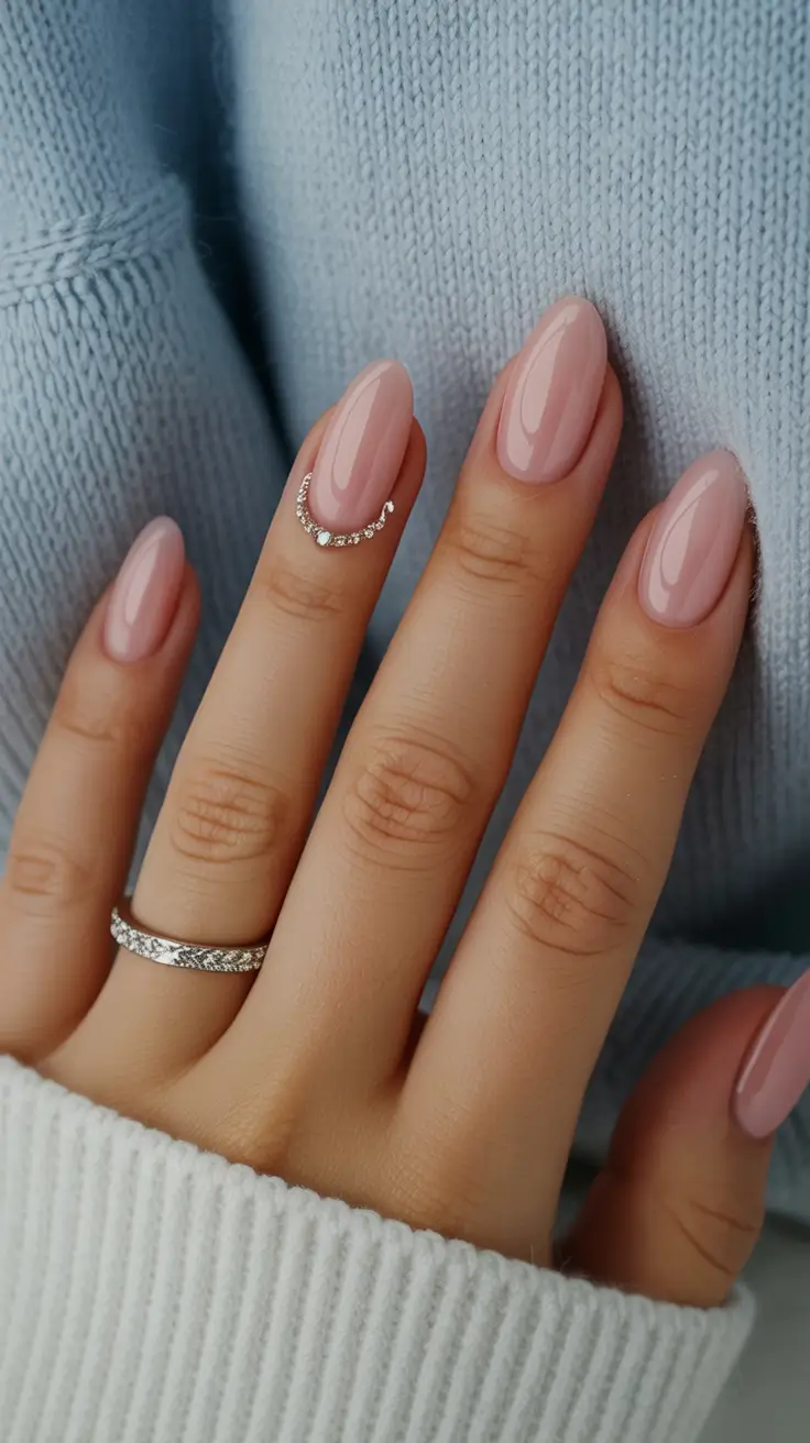Fall Nail Colors for Brown Skin Soft Pink Nude With Sparkling Detail