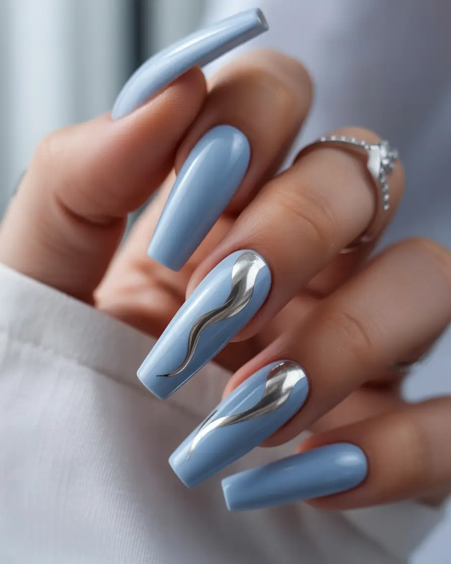 Fall Nail Colors for Brown Skin Blue Steel Accents