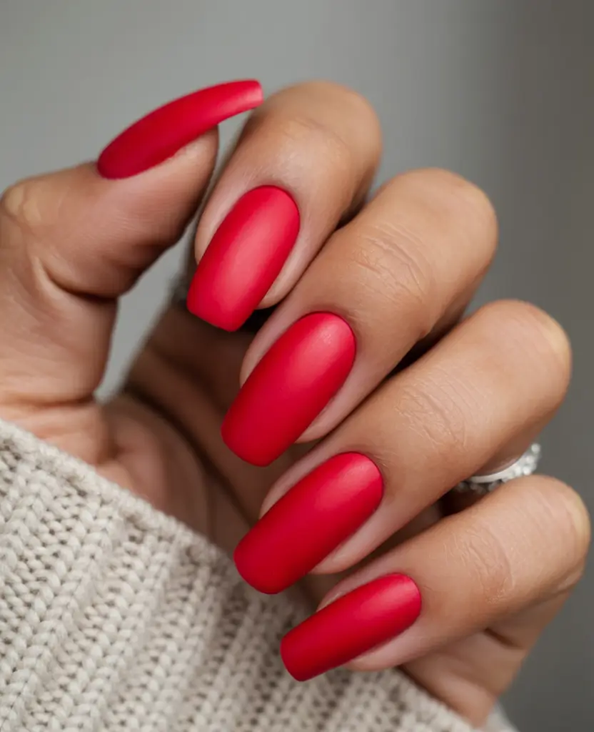 Fall Nail Colors for Brown Skin Velvet Matte Red