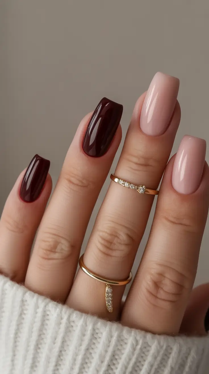 Fall nail colors for medium skin Burgundy & Nude Contrast