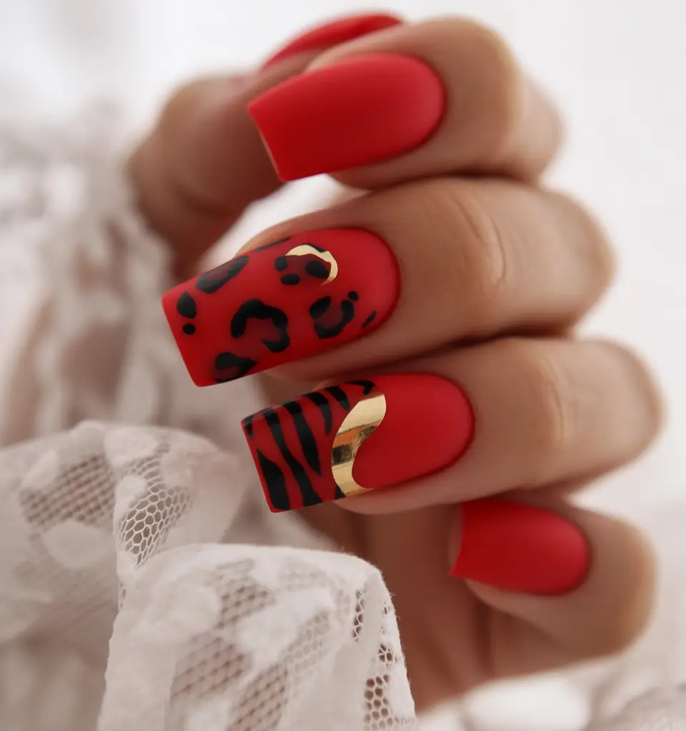 Fall nail colors for medium skin Red Animal Print Statement