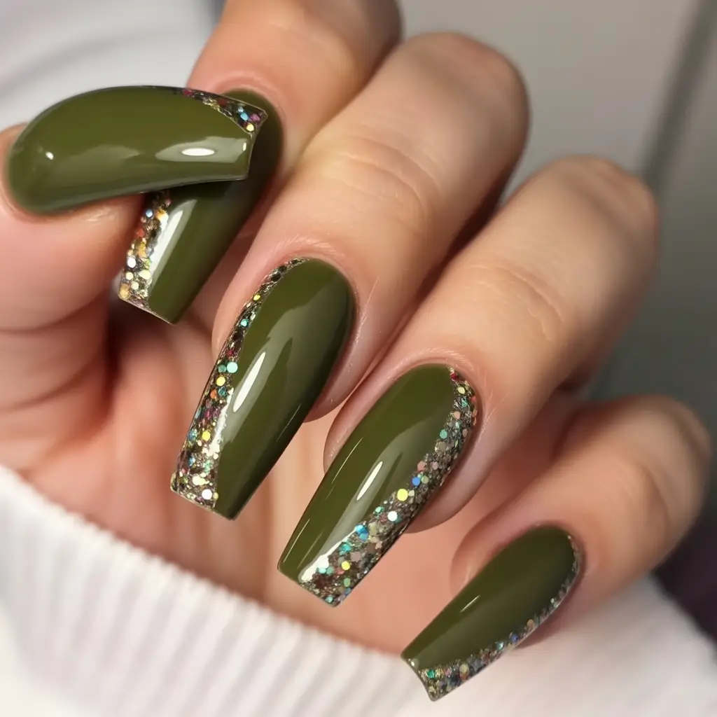 Fall nail colors for medium skin Olive Glitter Edge