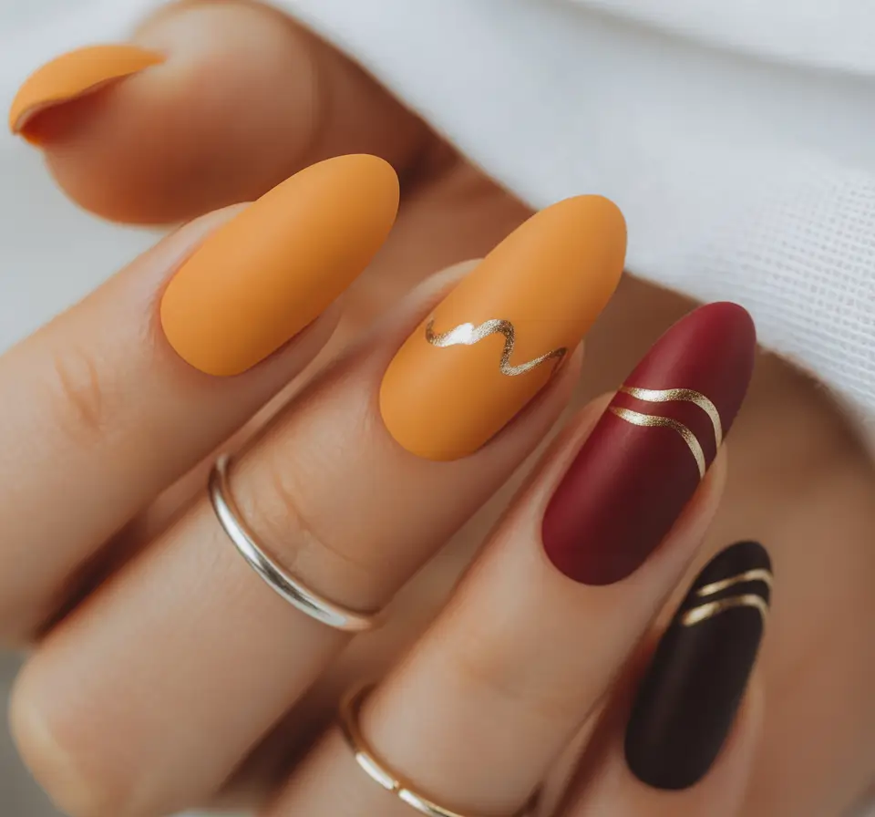 Fall nail colors for medium skin Mustard & Burgundy Accents