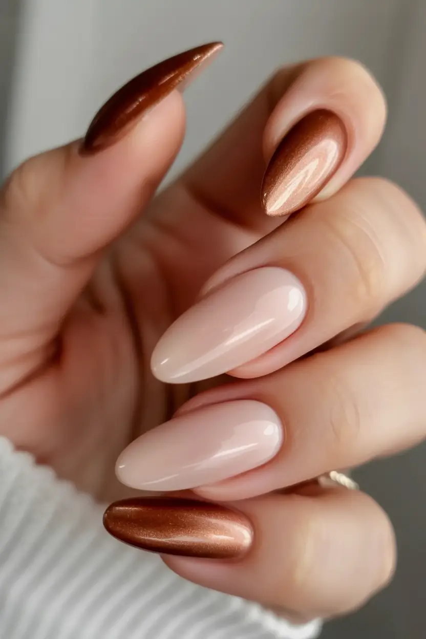 Fall nail colors for medium skin Copper and Nude Duo