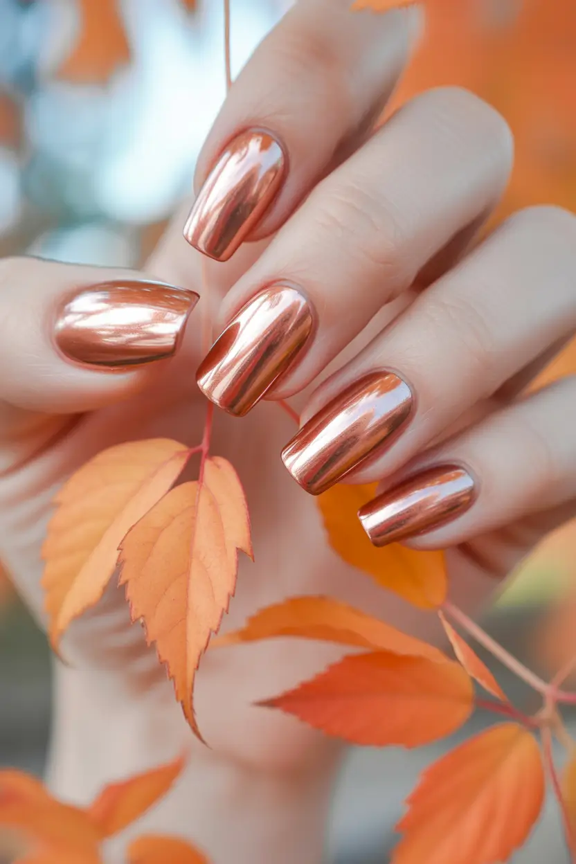 fall chrome nails 2025 Burnished Copper Shorty