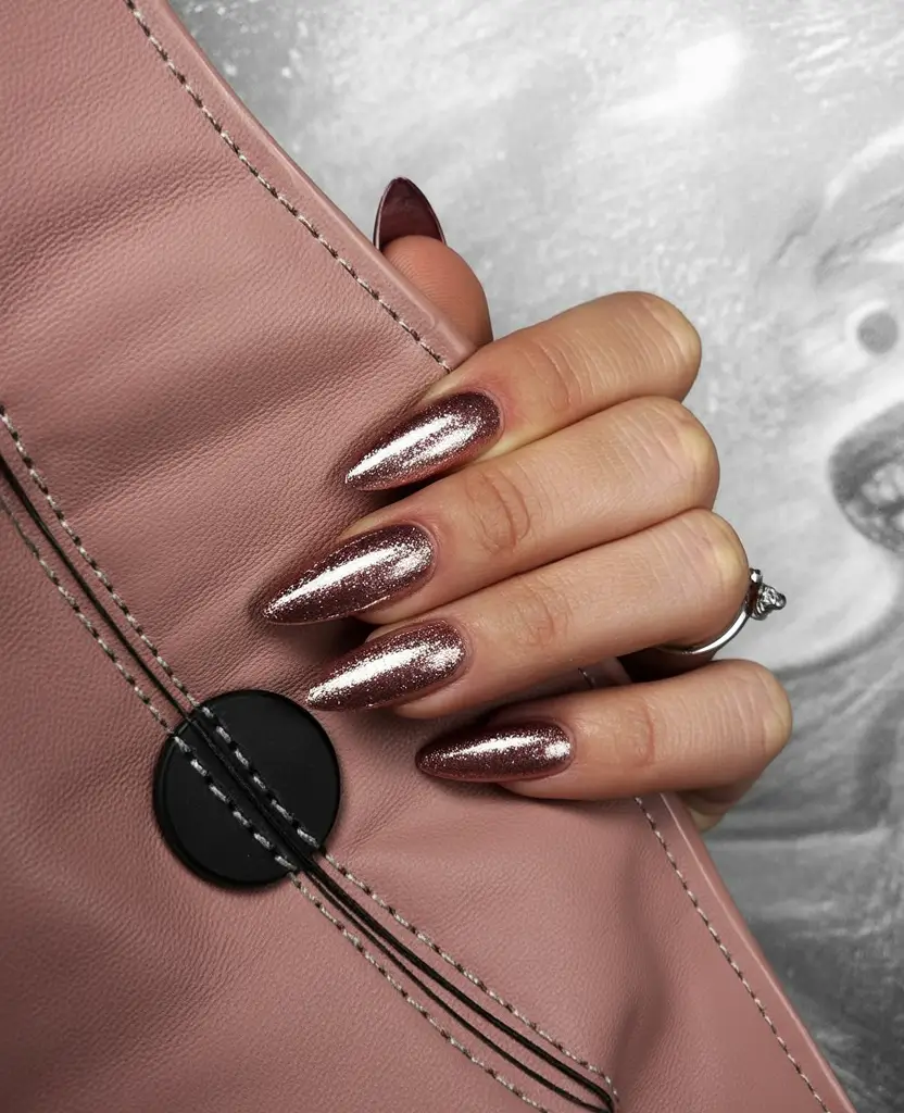 fall chrome nails 2025 Sparkling Mocha Chrome