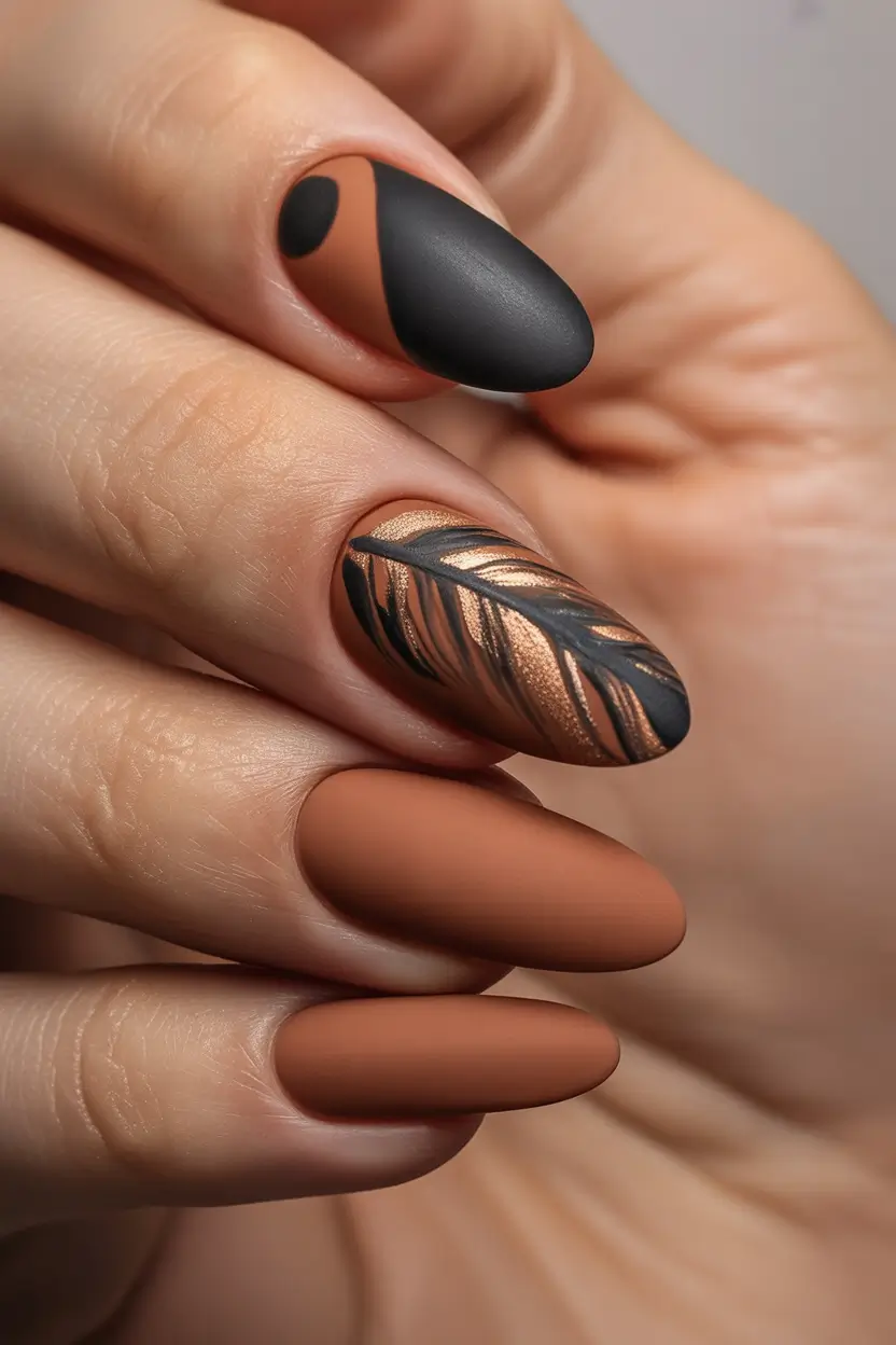 fall season nails Terra Cotta & Feathered Bronze Harmony