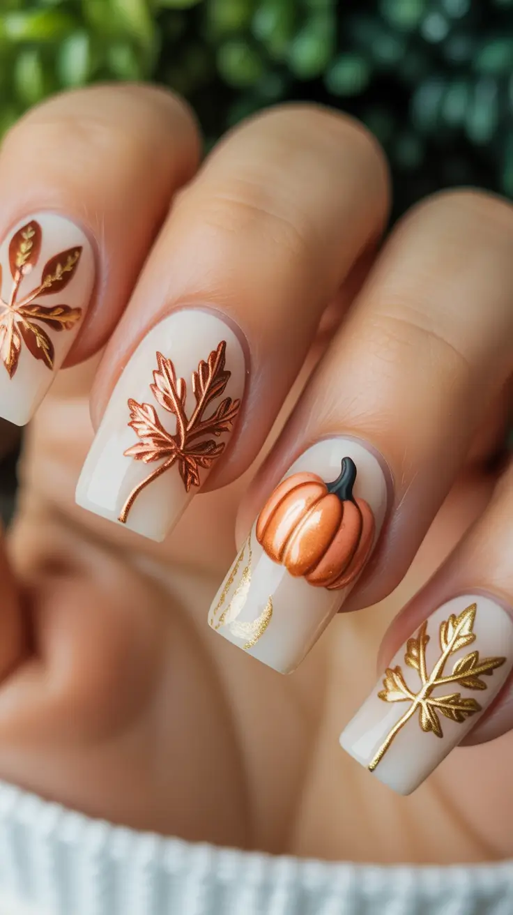 fall season nails Pumpkin Patch 3D Fantasy