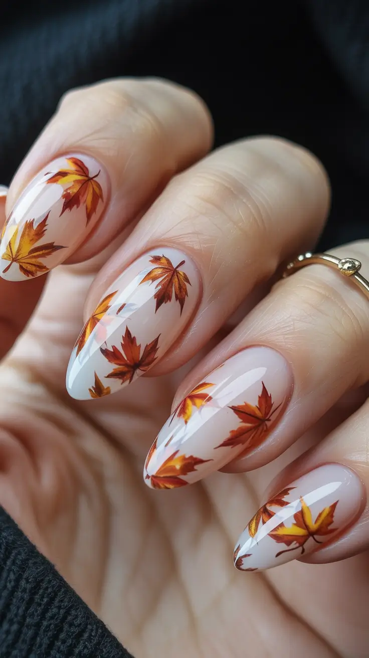 fall season nails Maple Leaf Magic On a Glossy Canvas