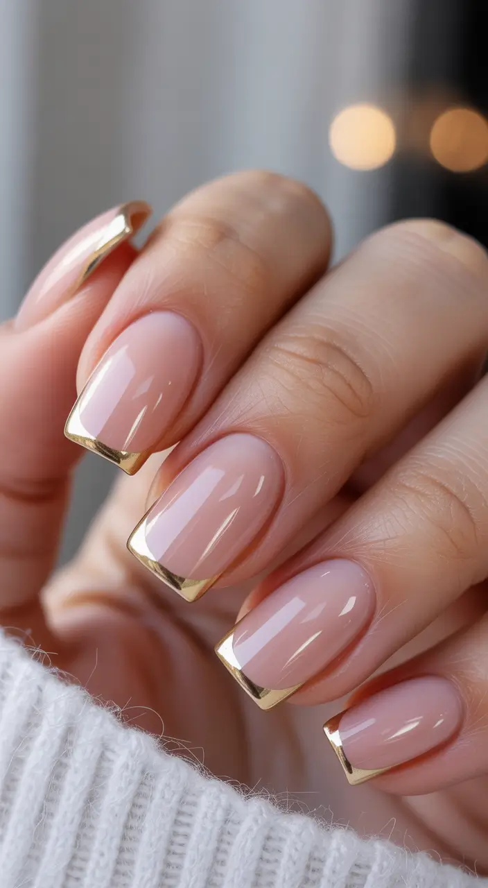 fall season nails Golden French With Glassy Precision
