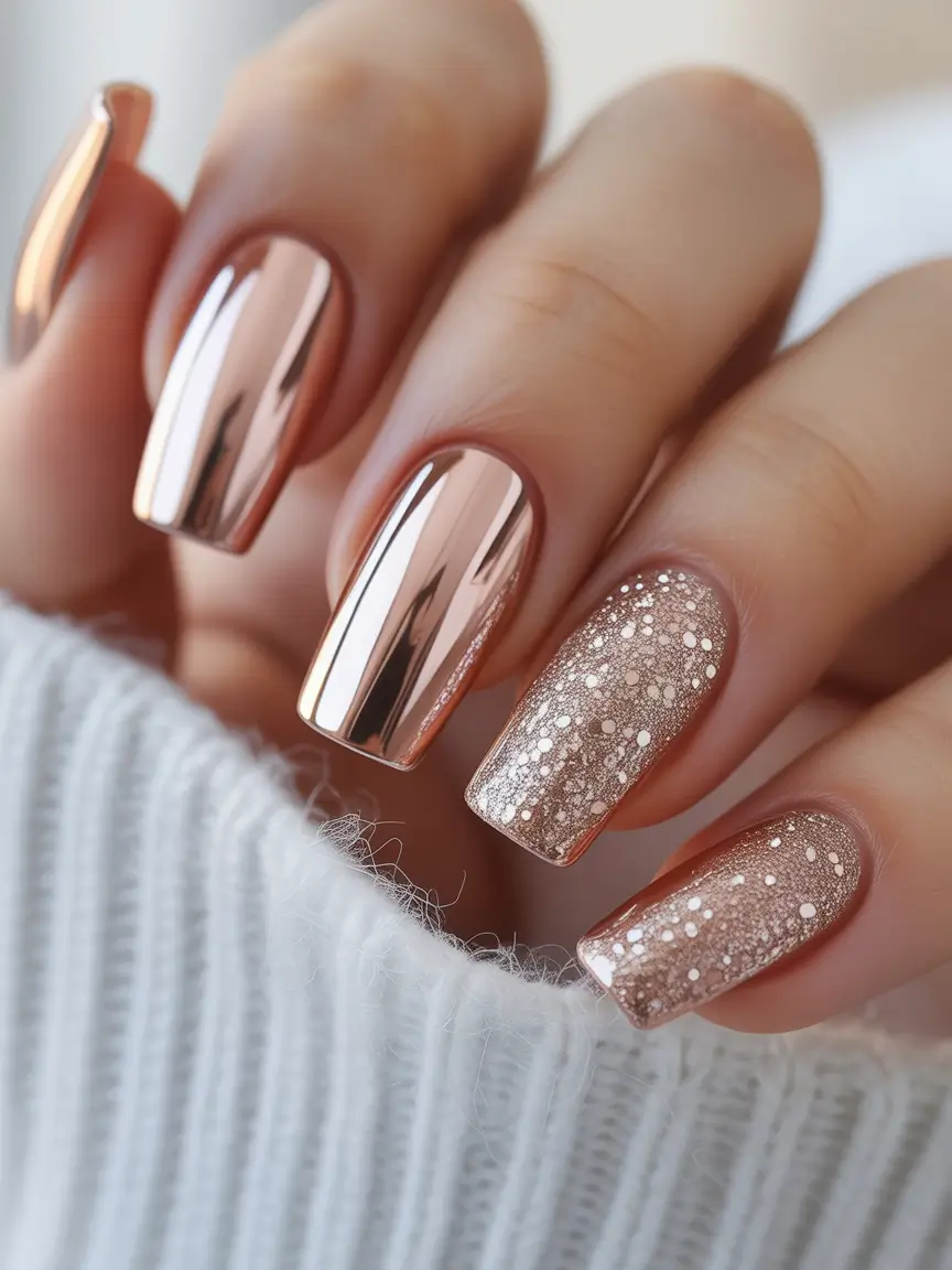 fall season nails Rose Gold Shine & Speckled Sparkle