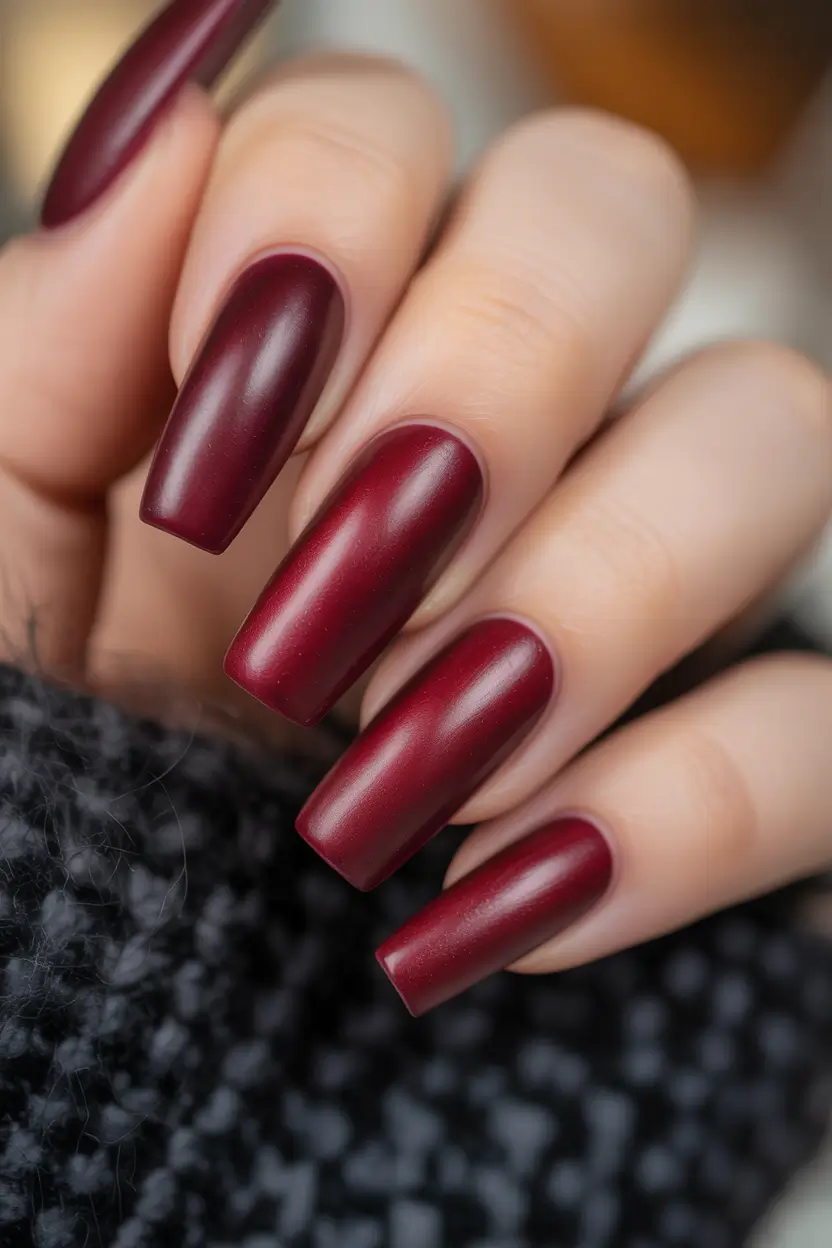 fall season nails Classic Crimson Drama With a Modern Edge