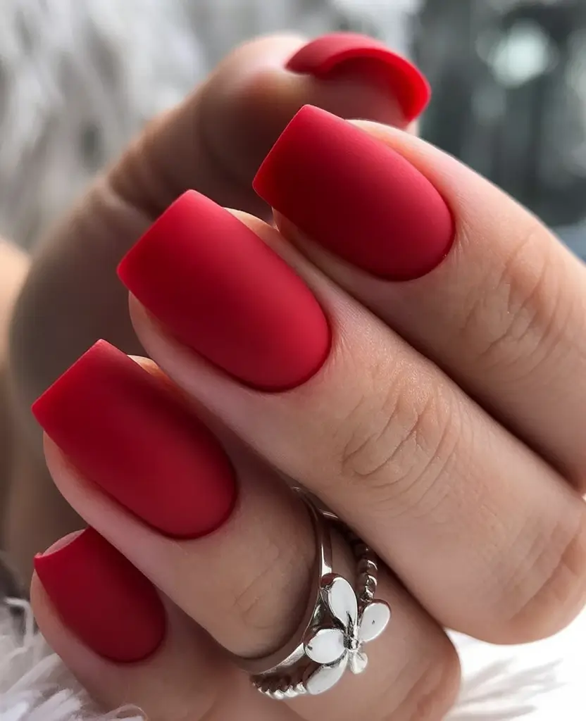 fall color nails Velvet Matte Cherry Red: The Power of Silence