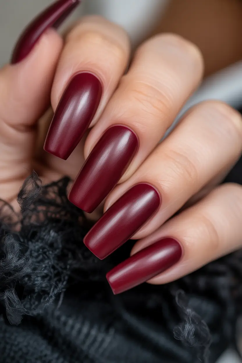 fall color nails Burgundy Matte Elegance: Fireside Drama