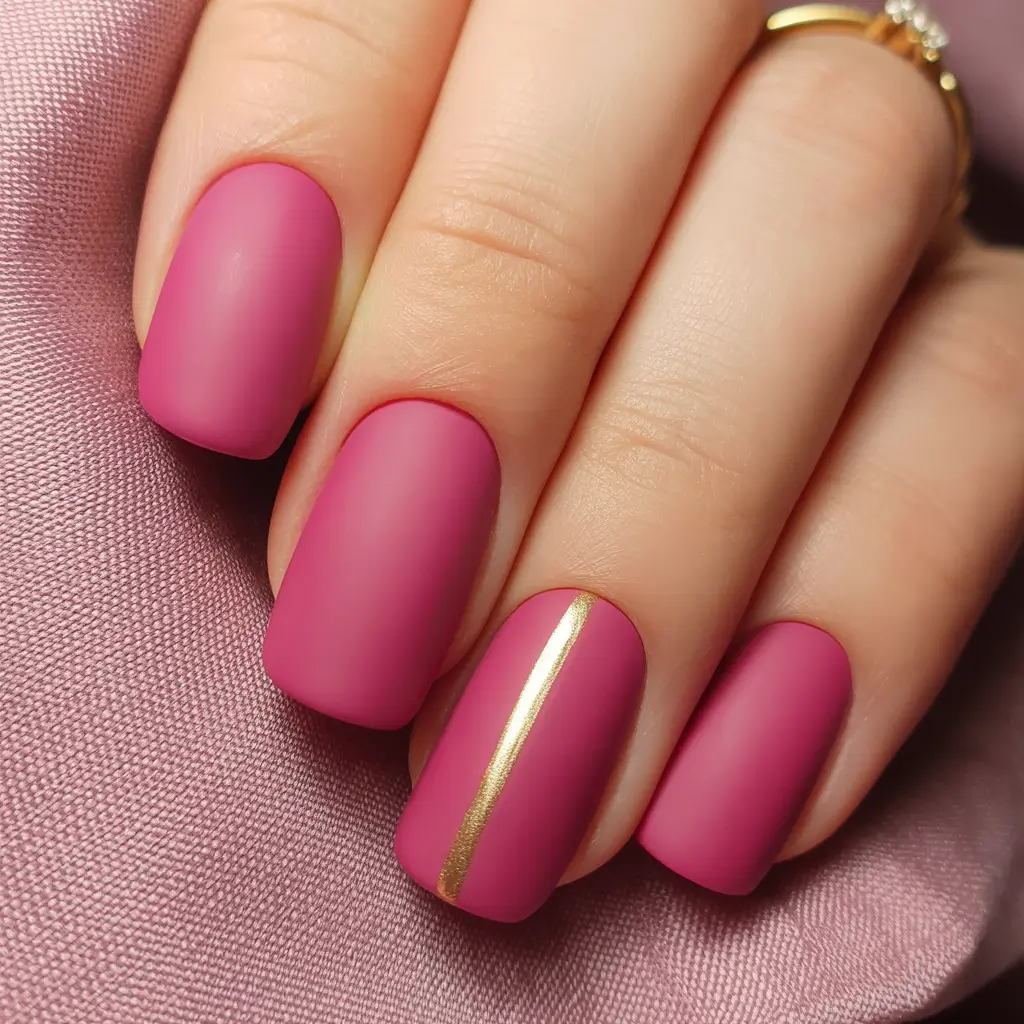 fall color nails Berry Pink Matte with Gold Accent: Rosé for Fall