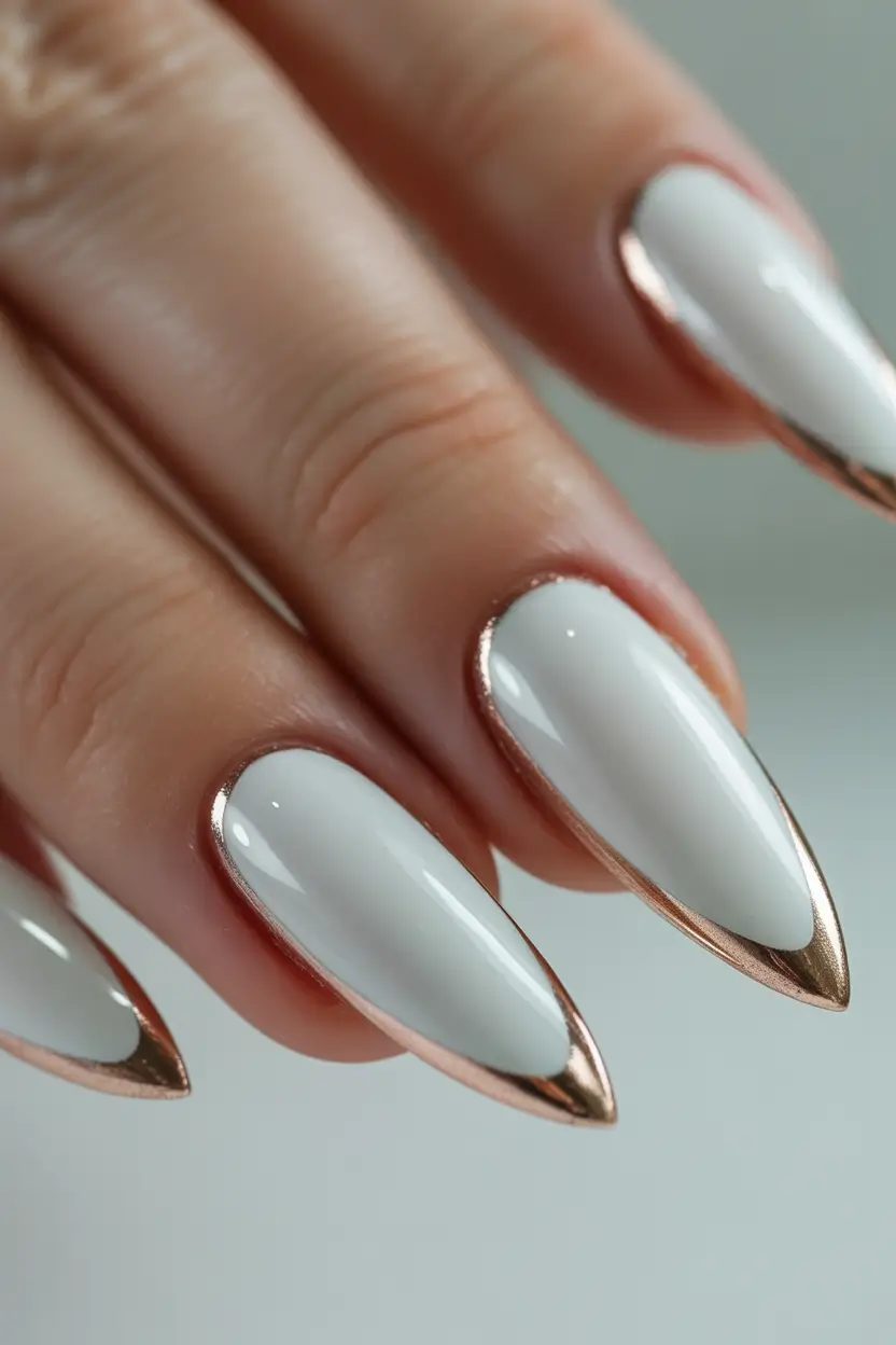 chrome Chrome Tipped White Almond: Ice Queen Energy