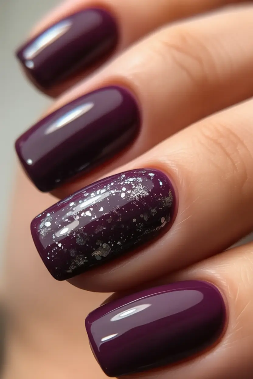 Polish 2025 Glossy Blackberry Purple with Silver Speckles: Stargazer Luxe