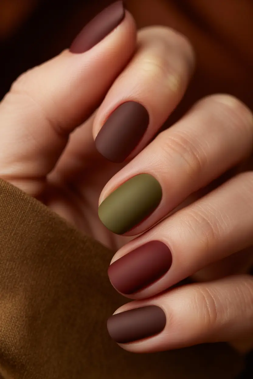 Autumn gel short Matte Espresso and Olive Mix: The Moody Minimalist