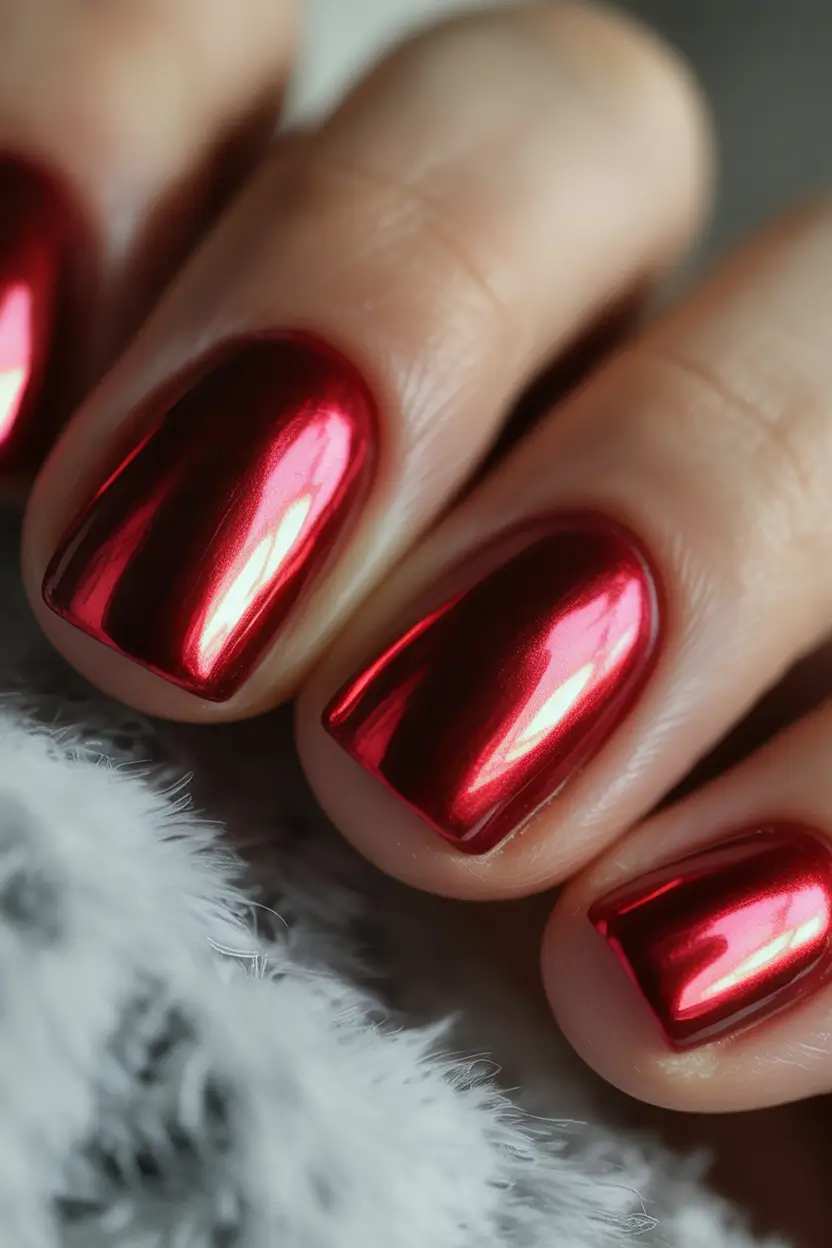 red fall nails Chrome Red Elegance