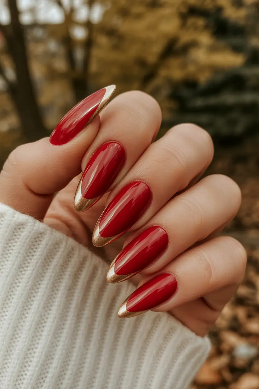 red fall nails Golden-Tipped Glam
