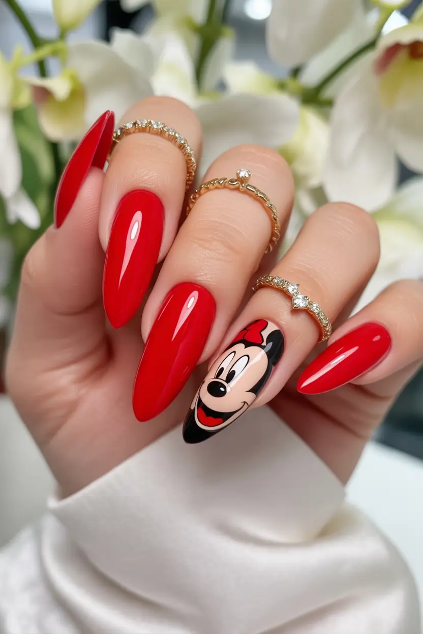 red fall nails Playful Minnie Accent