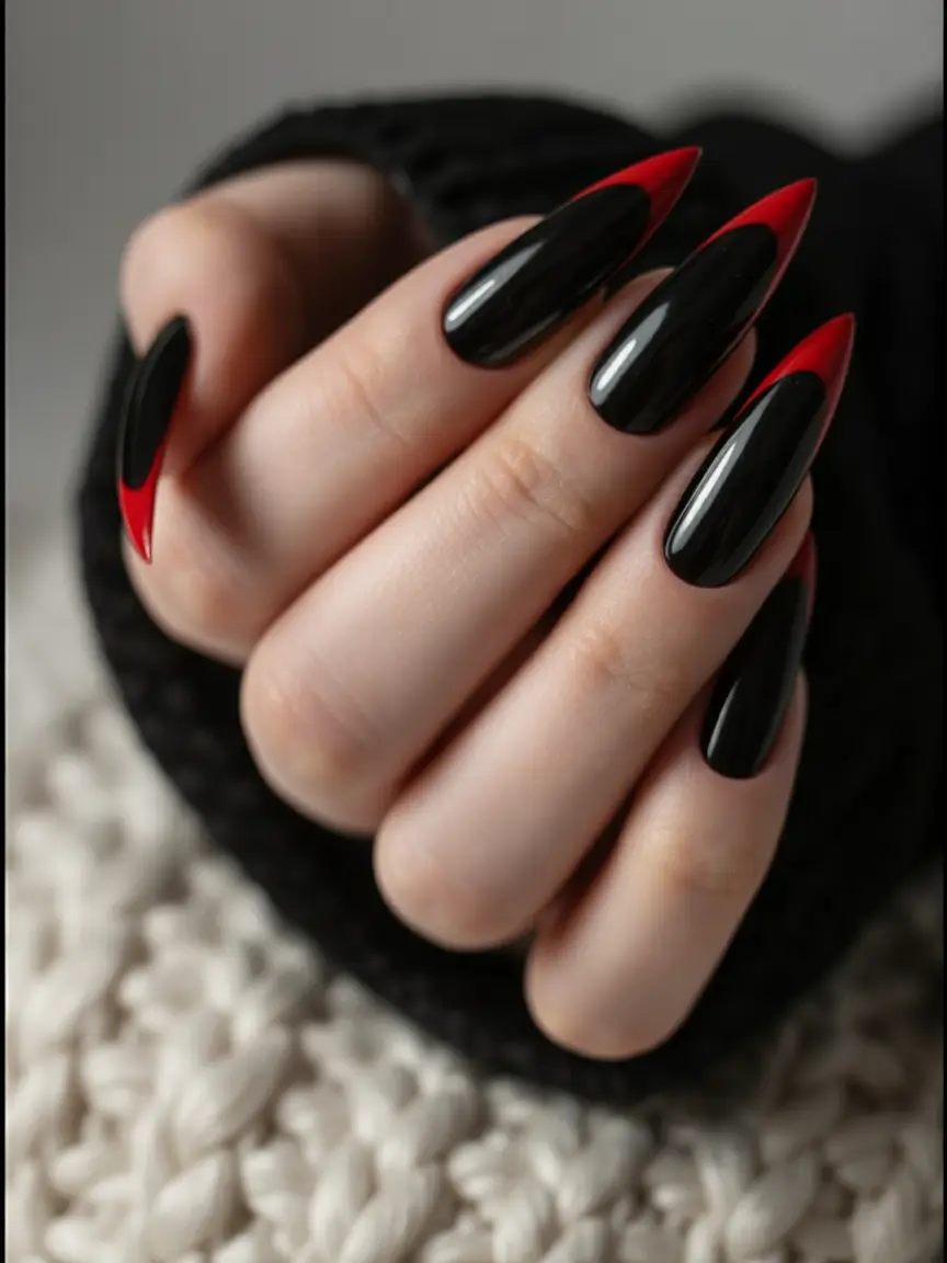red fall nails Vampy Black and Red Tips
