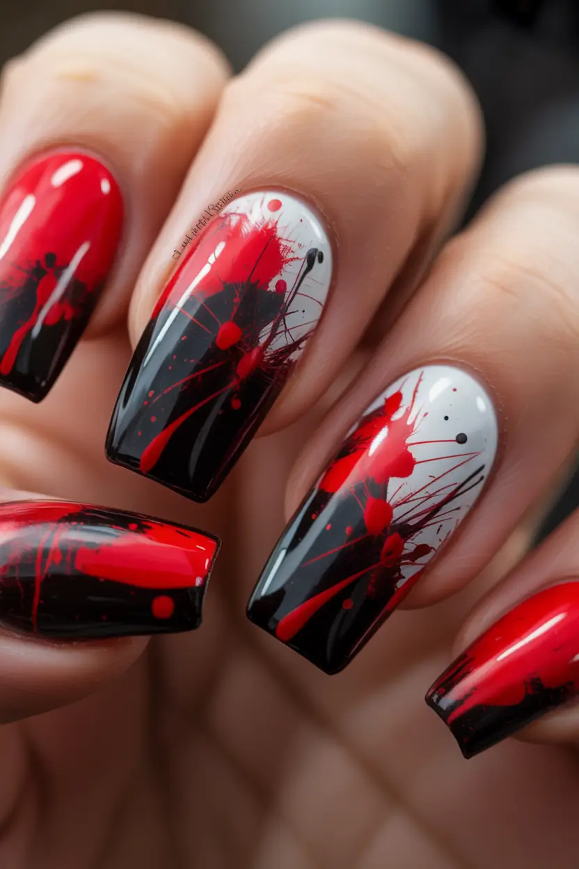 red fall nails Bold Splatter Art