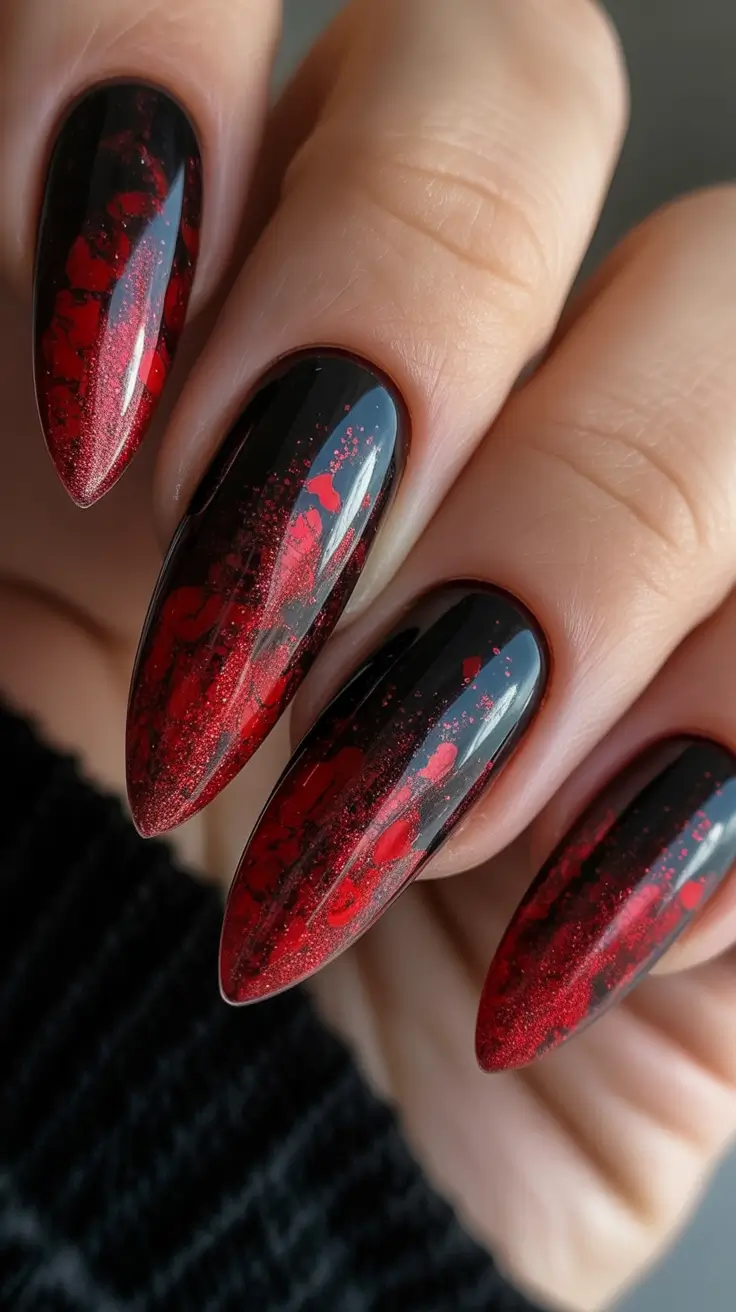 red fall nails Ombre Red and Black Drama