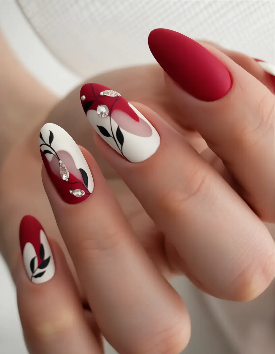 red fall nails Matte Red Botanical Art