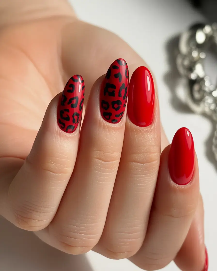 red fall nails Red Leopard Chic