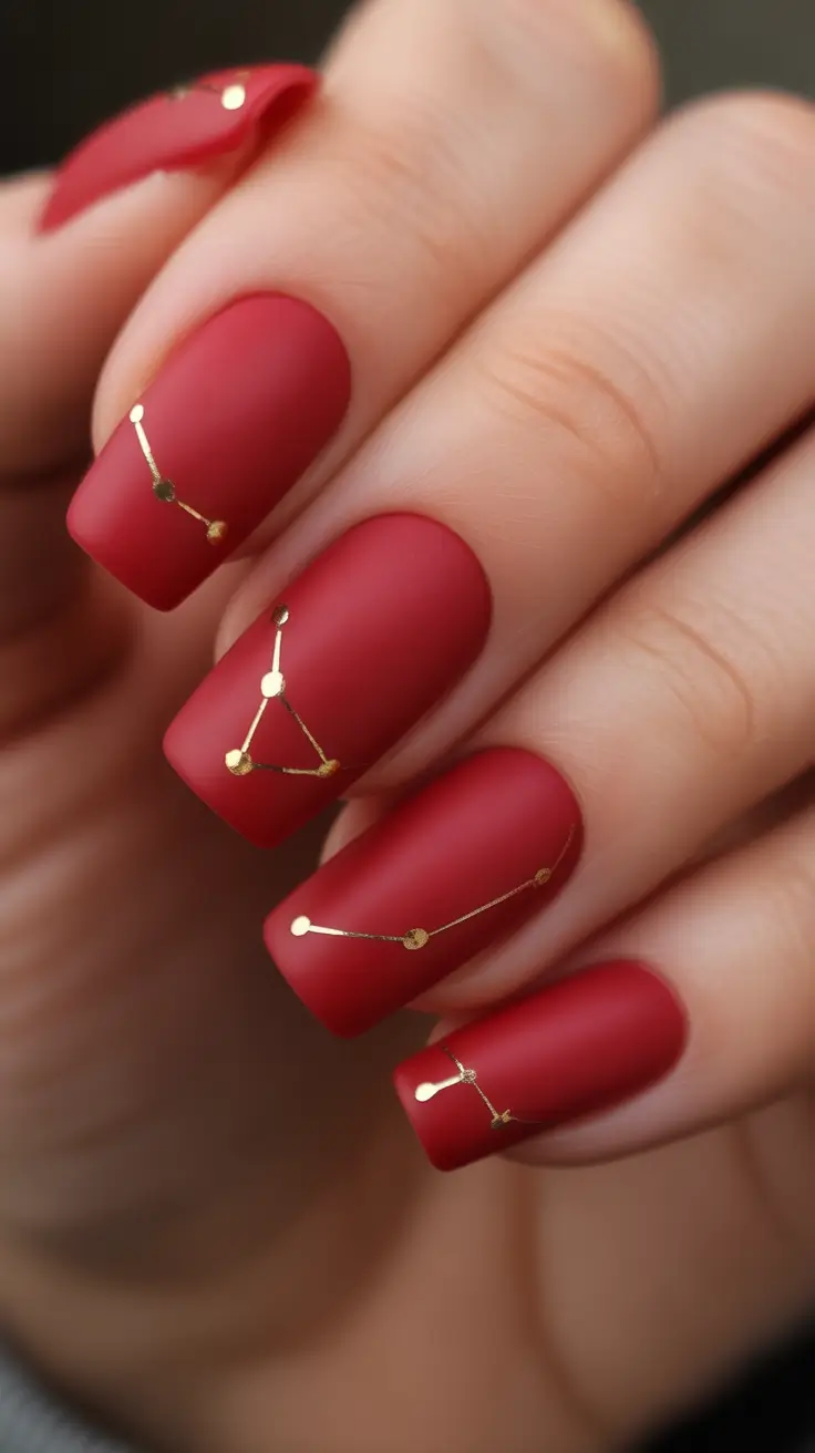 red fall nails Constellation-Inspired Matte