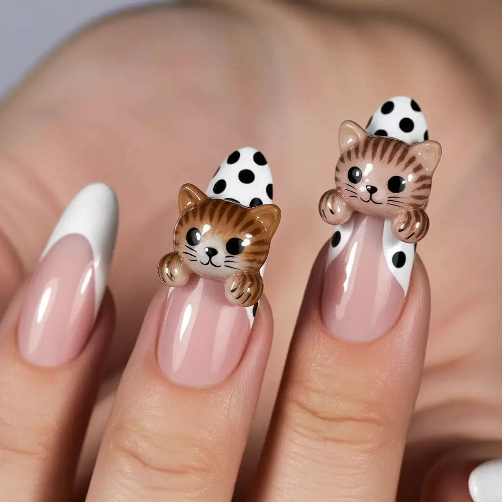 Fall-3D-Nail-Art-Kitten-Charm-Nails