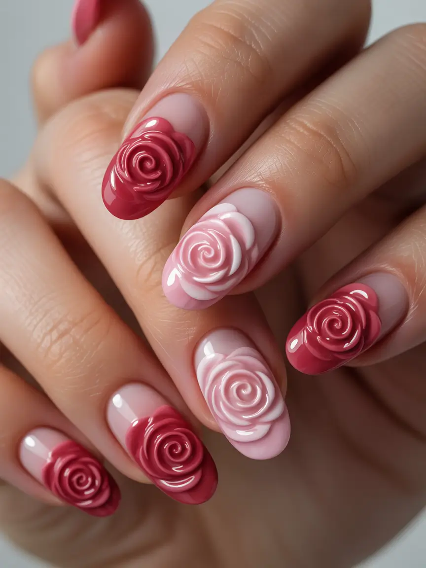 Fall-3D-Nail-Art-Rosé-Romance