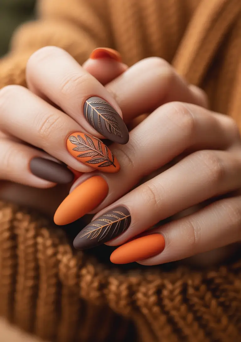 Fall-3D-Nail-Art-Autumn-Leaf-Matte-Blend