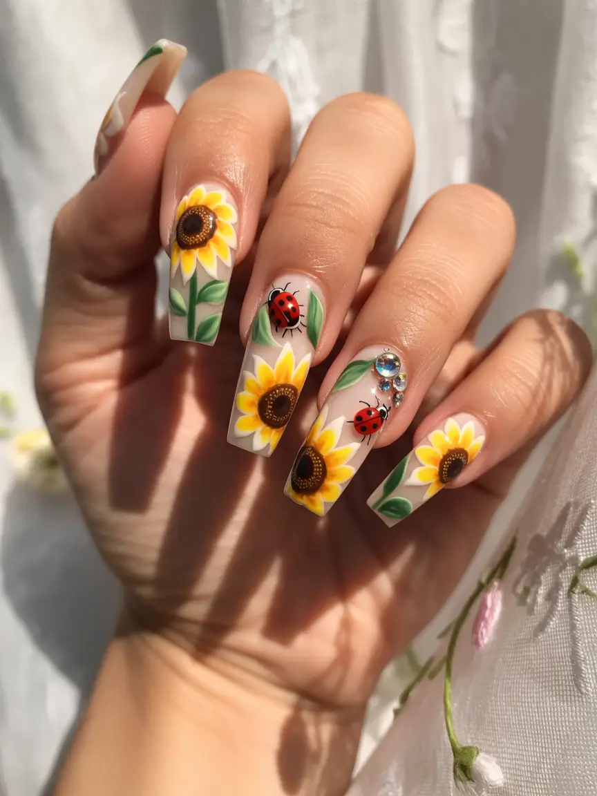 Fall-3D-Nail-Art-Sunflower-Charm