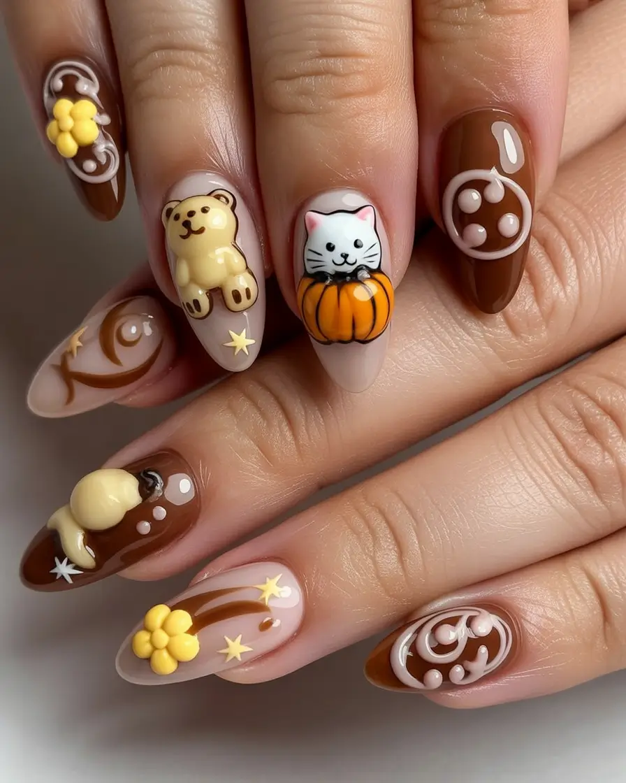 Fall-3D-Nail-Art-Autumn-Storybook-Nails