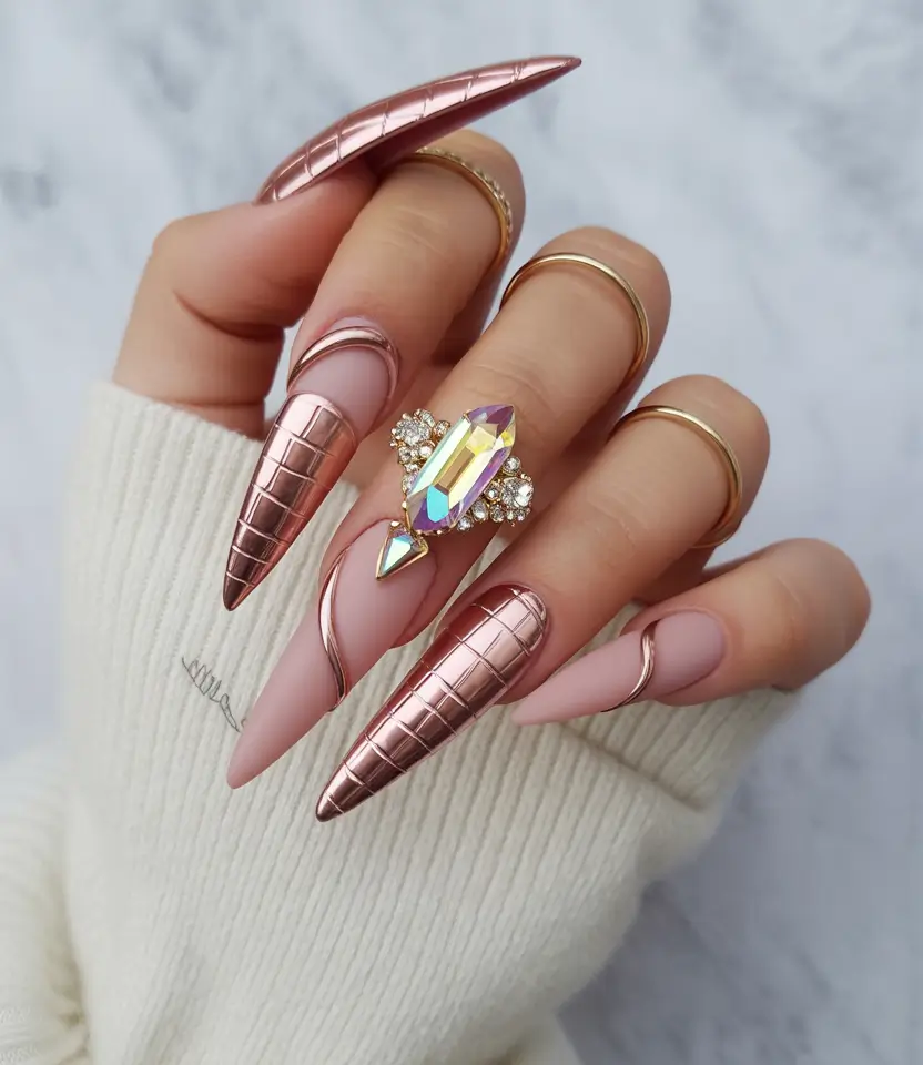 Fall-3D-Nail-Art-Futuristic-Rose-Chrome