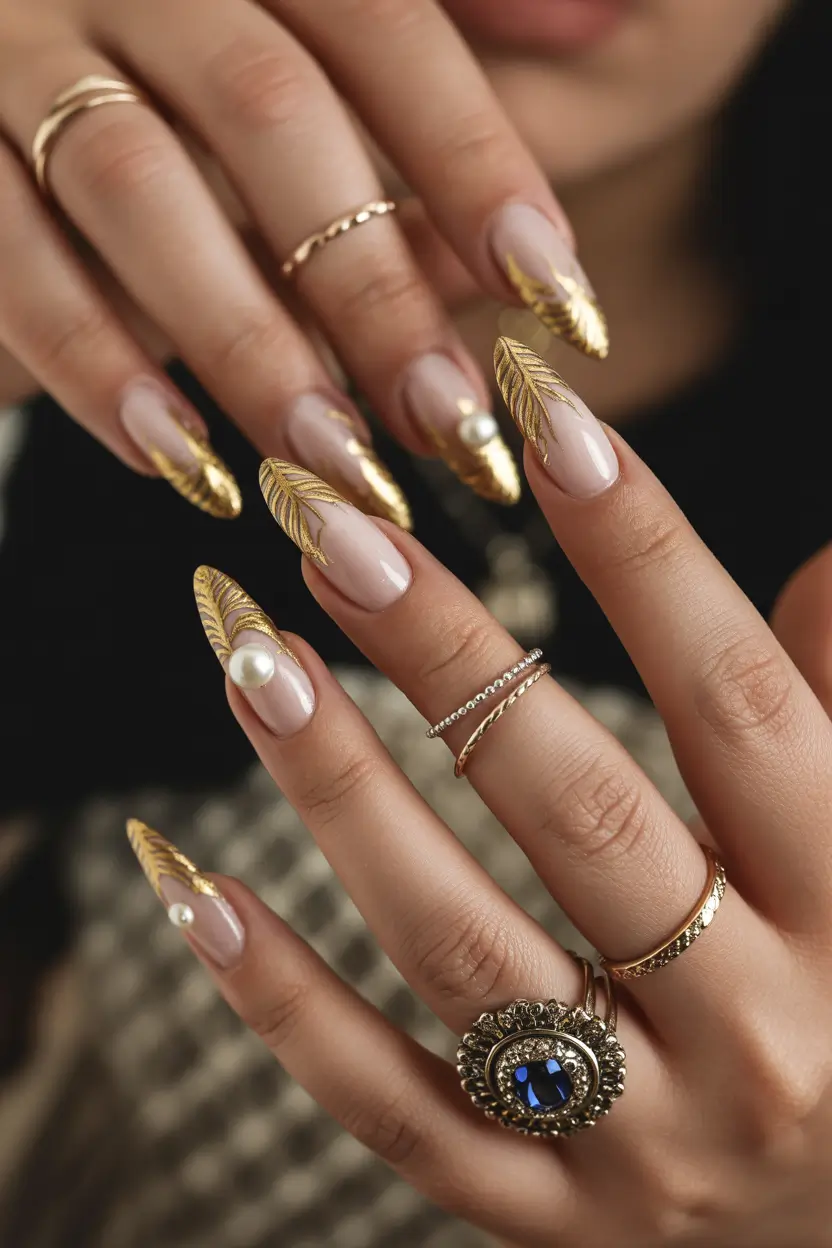 Fall-3D-Nail-Art-Golden-Leaf-Elegance
