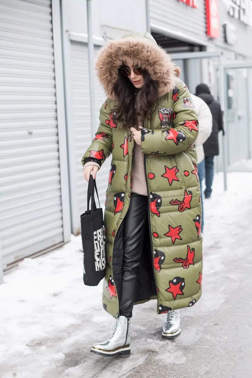 casual winter outfits Printed Puffer Energy