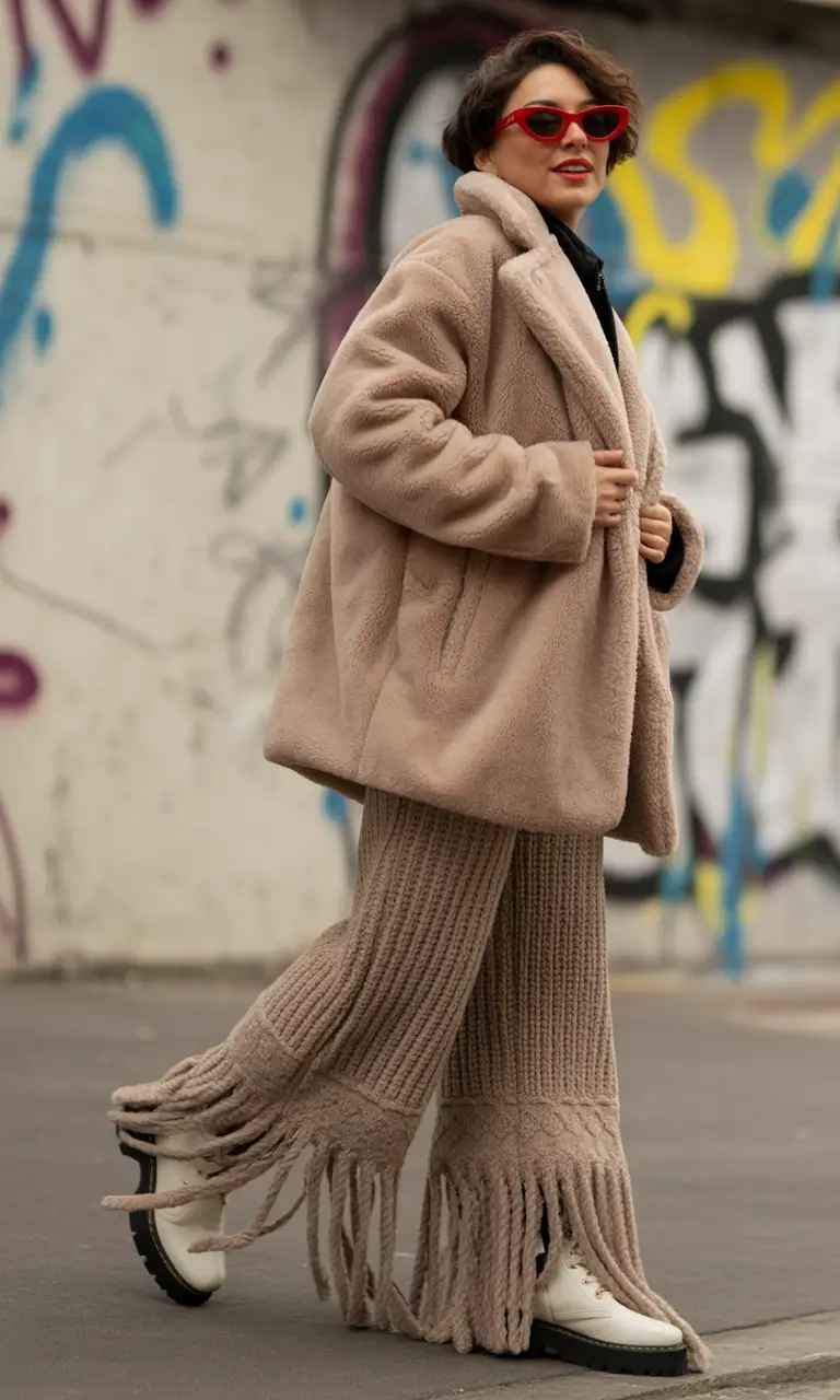 casual winter outfits Fringed Knit Statement