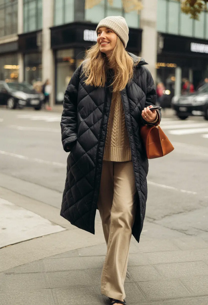 casual winter outfits Laid-Back Quilted Comfort