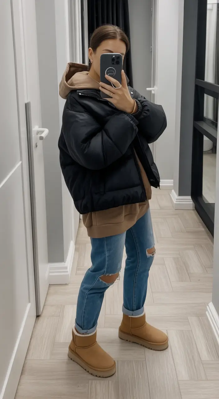 casual winter outfits Puffer Jackets and Easy Layers