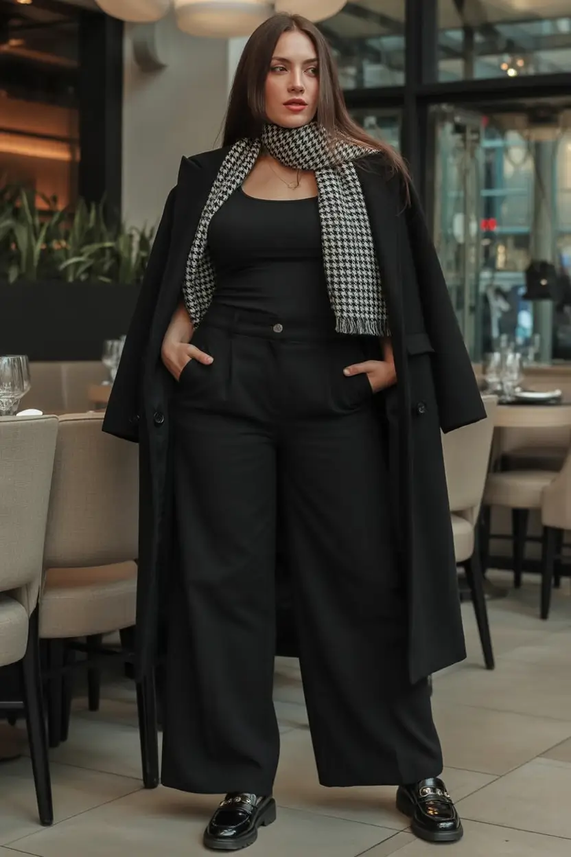 classy winter outfits Tailored Black with Houndstooth