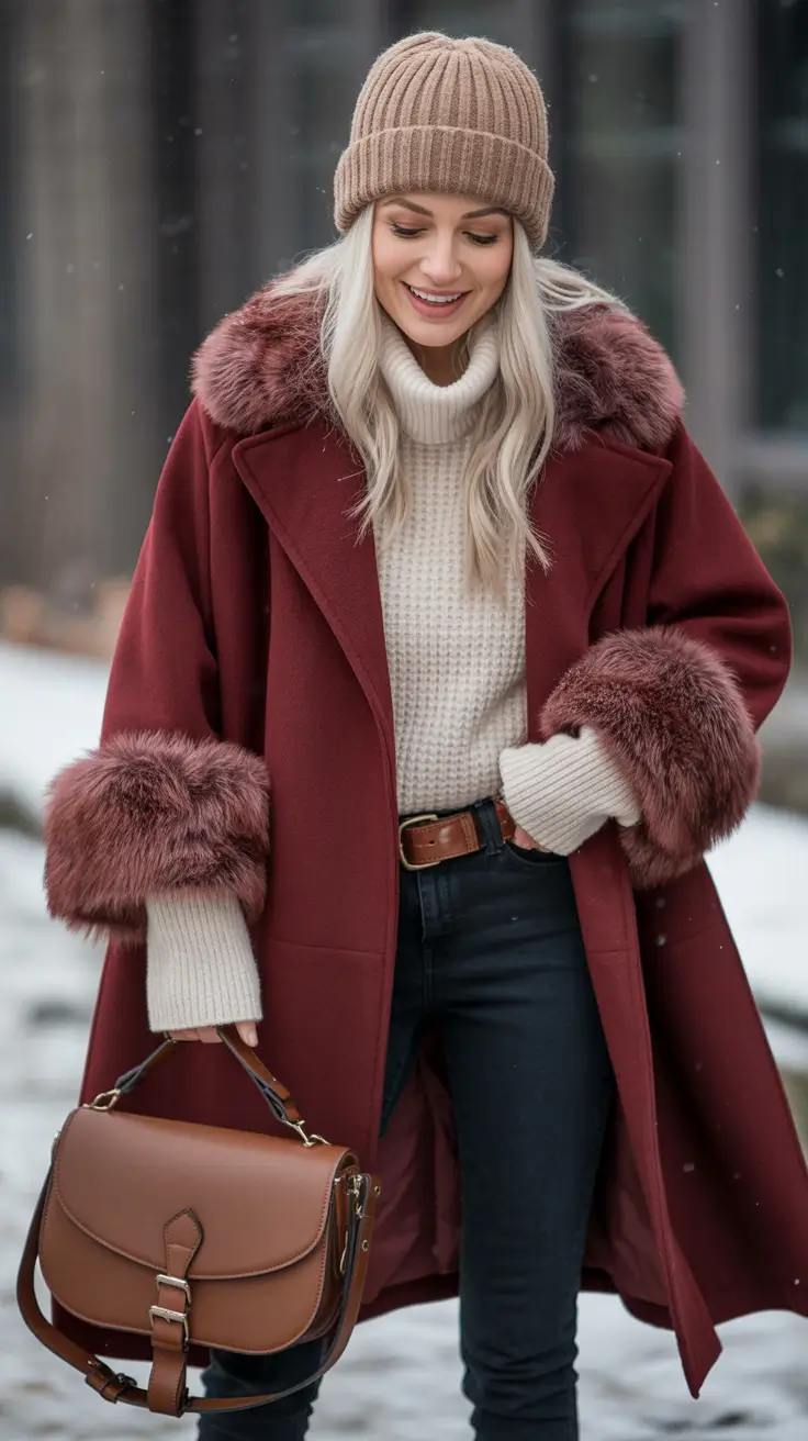classy winter outfits Burgundy and Cream Harmony