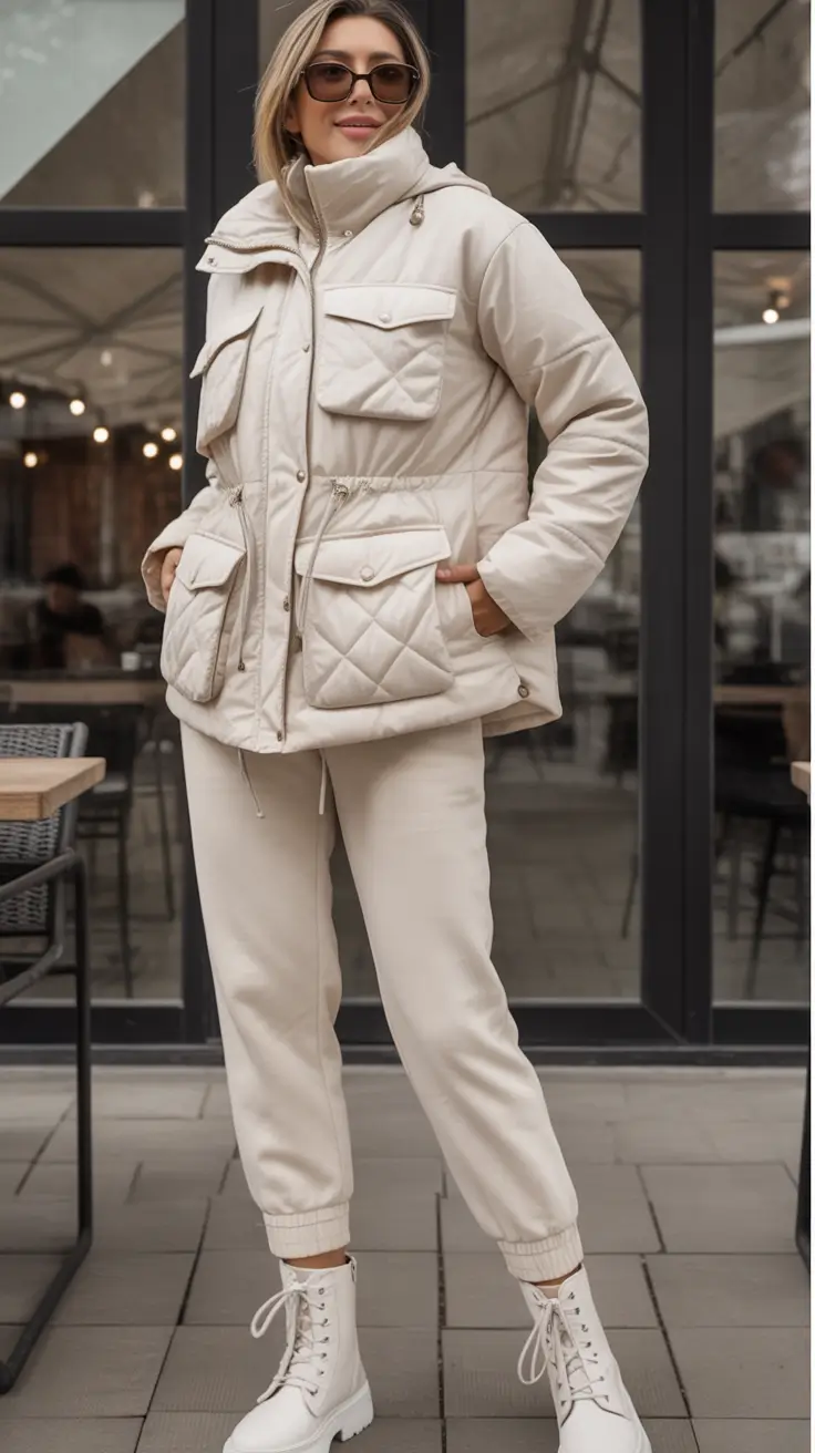 classy winter outfits Sporty Cream Utility