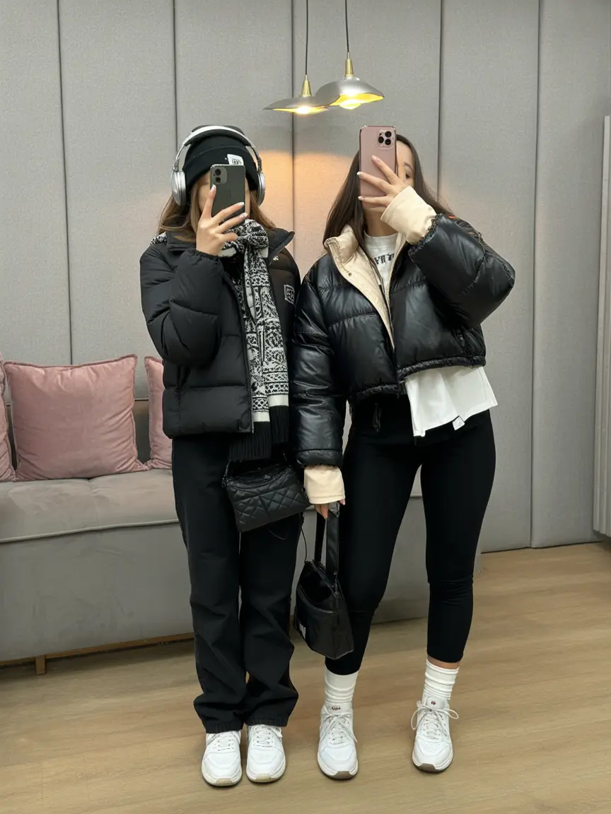 comfy winter outfits Matching Puffer Duo for Friends