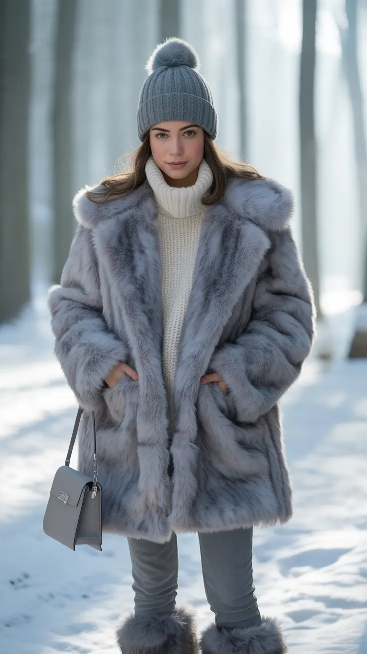 comfy winter outfits Faux Fur Elegance with Knits